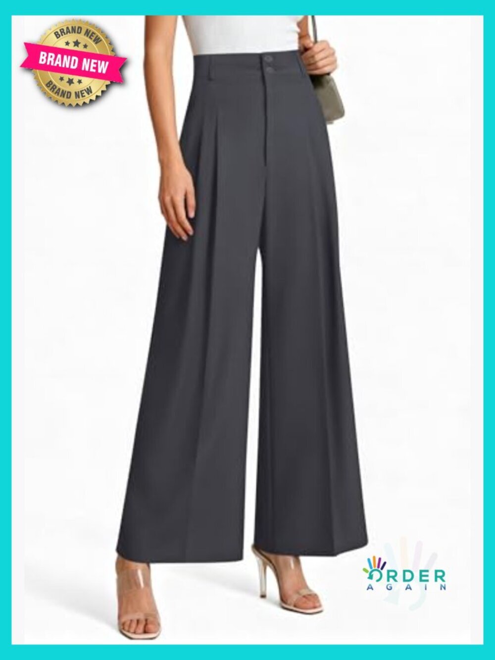 High Waist Pleated Wide Leg Palazzo Pants Work Business Casual Trousers - Picture 4 of 7